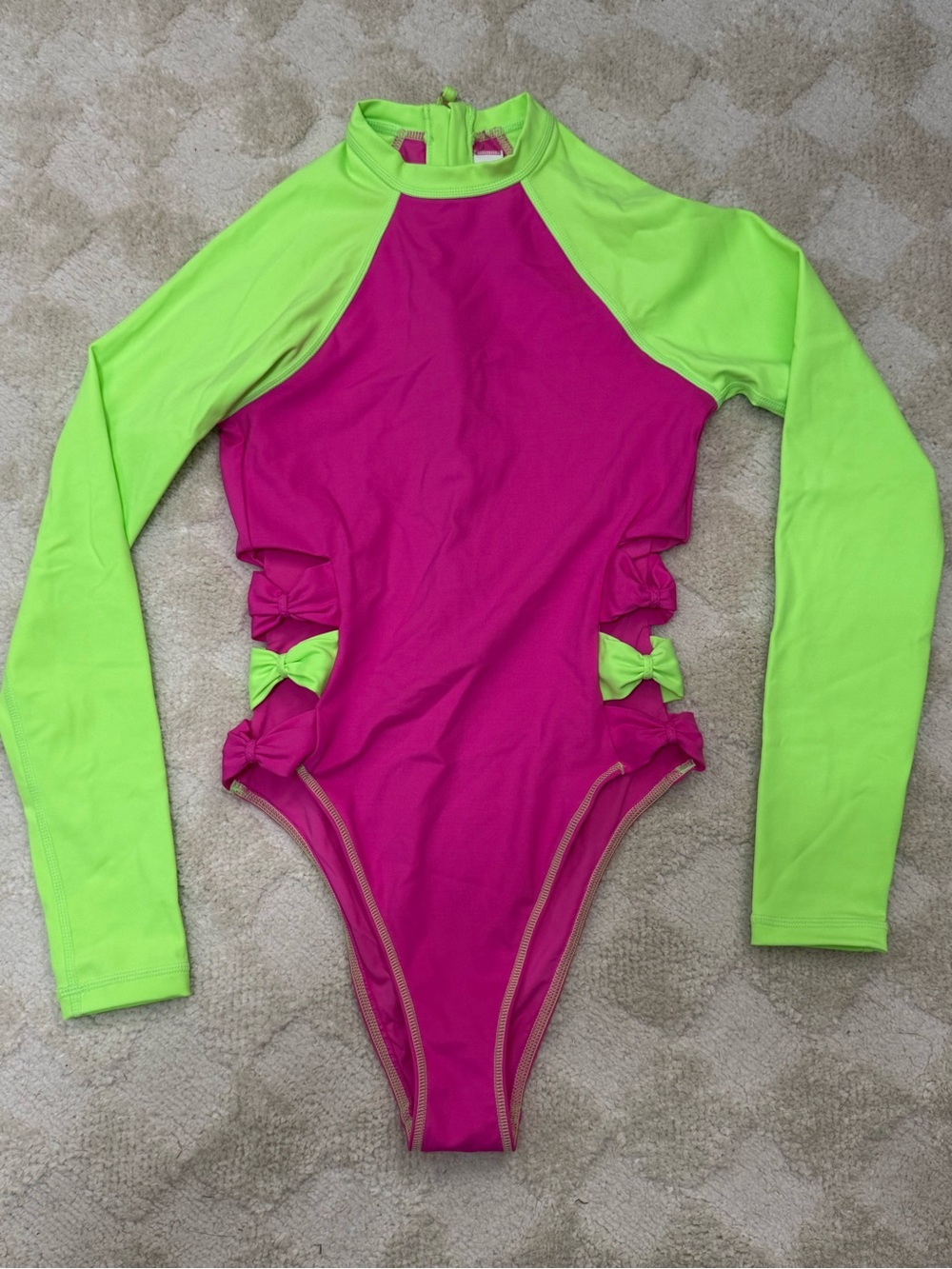 LoveShackFancy x Hurley Neon Pink & Lime Green Long-Sleeve One-Piece